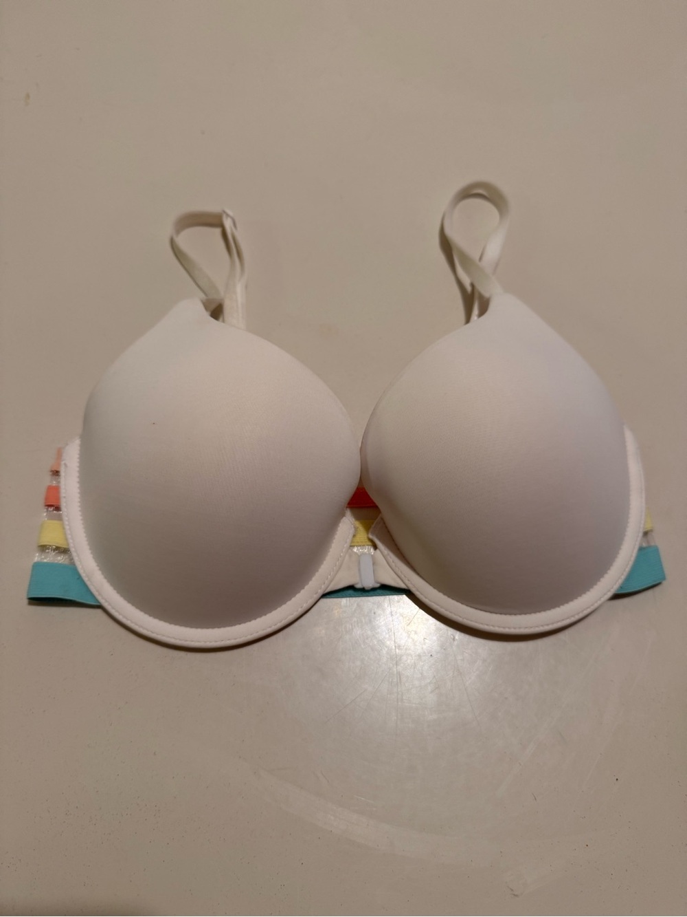 Victoria's Secret White Molded Bra with Rainbow Band